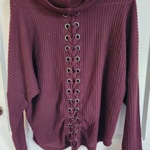Womens Maurices Maroon Long Sleeve Sweater With Shoe Lace Back Size S